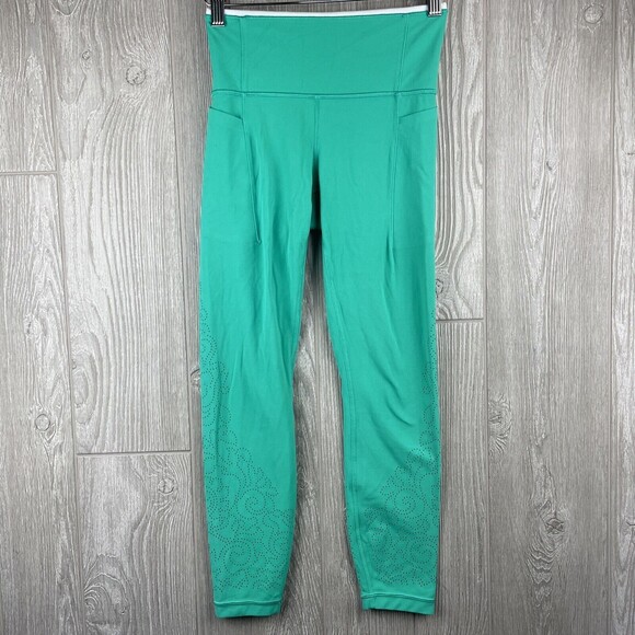 ATHLETA Green Dot Cut Out Crop 7/8 Yoga Exercise Pants Leggings Womens Sz XS - Picture 1 of 6